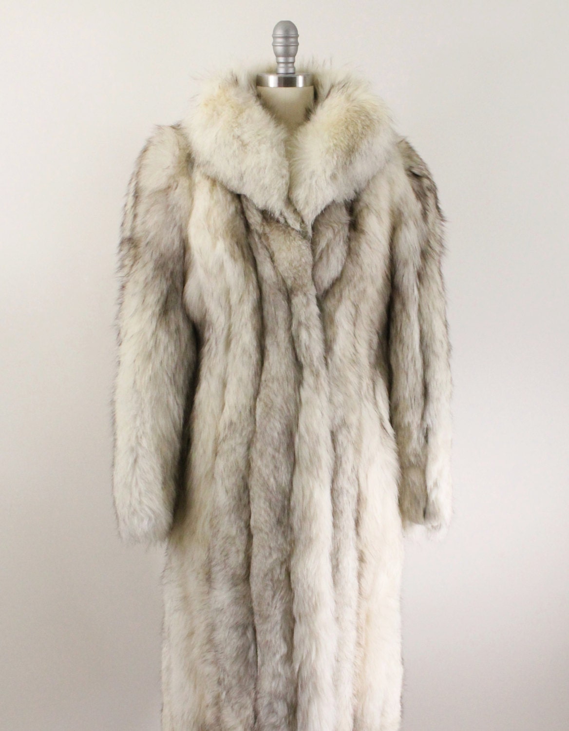 silver fox fur coat vintage 70s full length womens arctic