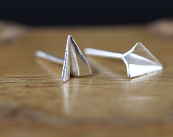 Folding Airplane Earrings - Paper Airplane Stud Earrings - 925 Sterling Silver Airplane Studs - Unique Gift Idea for Flight Attendant Pilot