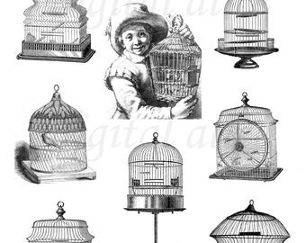 ANTIQUE BIRD CAGES - Instant Digital Download - Collage Sheet Printable - Birdcage Clip Art