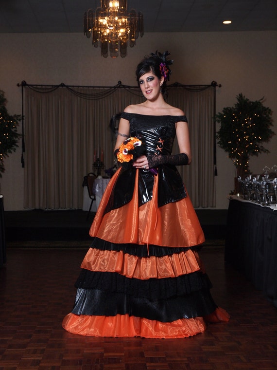 Orange And Black Wedding Dress Halloween Bridal Gown 3163
