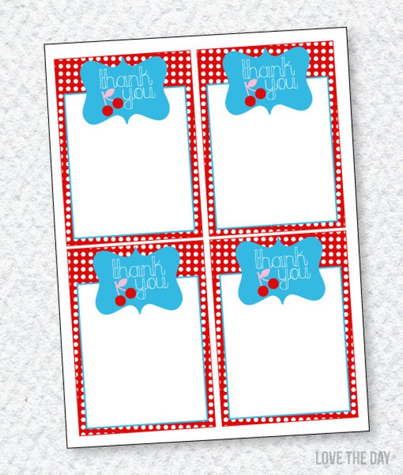 Cherry Party PRINTABLE Thank You Cards (INSTANT DOWNLOAD) by Love The Day Il_570xn