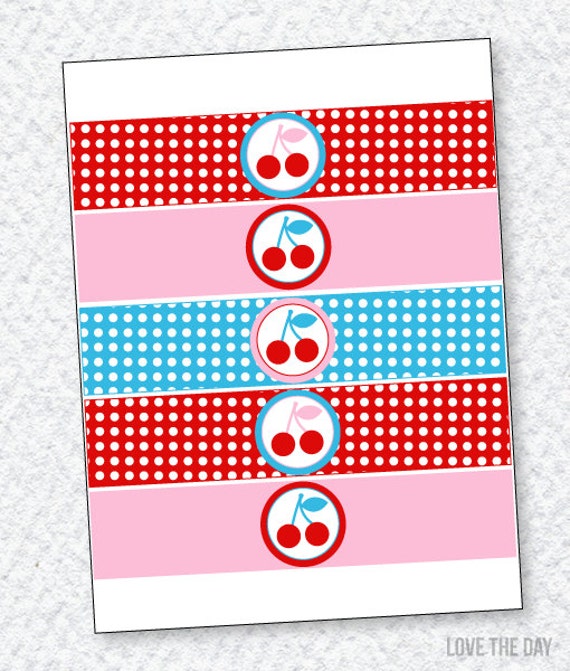 Retro Cherry Party PRINTABLE Birthday Drink Labels (INSTANT DOWNLOAD) from Love The Day Il_570xn