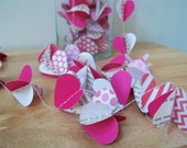 3D Paper Heart Bunting - Pink, Red, and Novel Page Hearts for Valentines, Weddings, or Nurseries