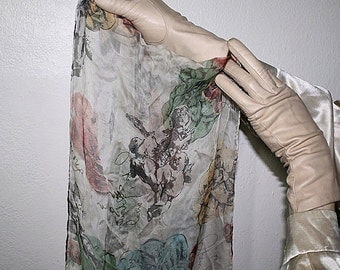90s Silk angel cherubs long skinny scarf