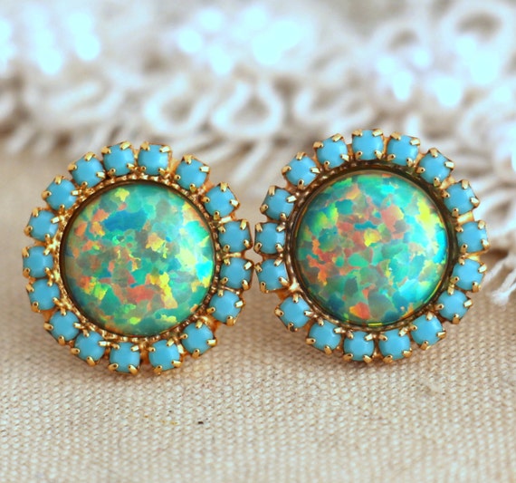 Opal Stud Earrings,Mint Opal stud earrings,Swarovski Turquoise Mint Opal earrings,Bridesmaids Opal earrings,Gift for woman,Crystal studs