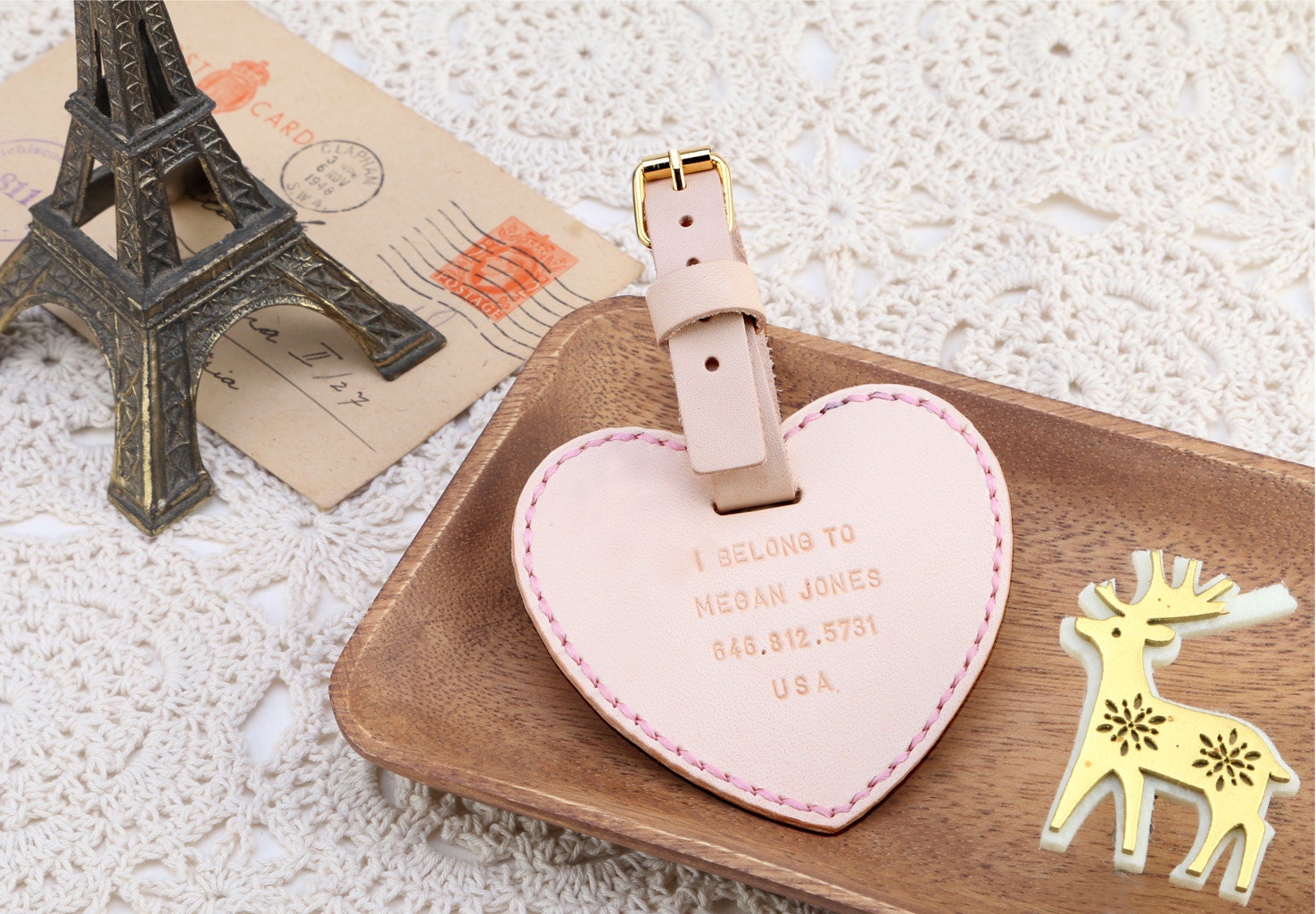 Personalized Leather Heart Shape Luggage Tag with