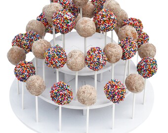 3 Tier Round Cake Pop Stand-Reusable and Adjustable - Holds up to 40 sticks - Perfect for Weddings, Birthdays, Holidays or any Event