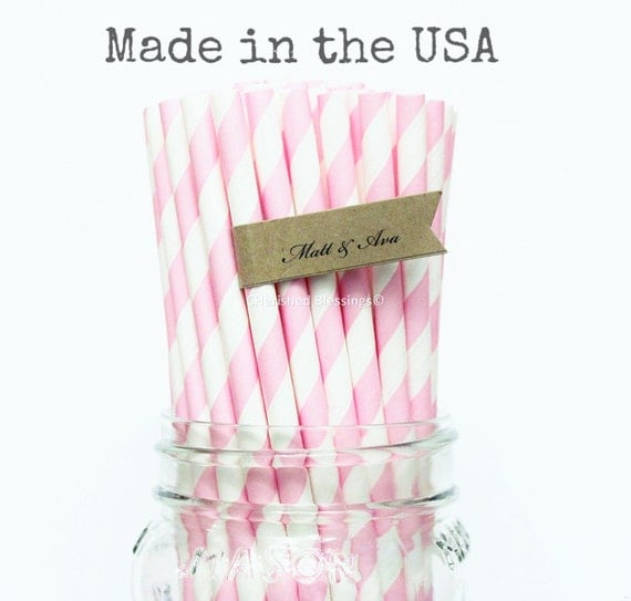 100 Pink Paper Straws Made in USA, Wedding Table Setting, Baby Shower, Party Supplies, Rustic, Vintage, Straws, Pink Lemonade, Paper Goods Il_570xn
