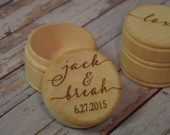 Couple's Names and Wedding Date Wooden Trinket Box - Wedding Ring Keepsake, Jewelry Box, Ring Bearer Box