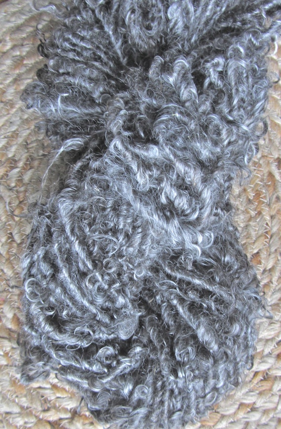 Handspun Curly Yarn Kid Yearling Mohair Natural Charcoal Grey