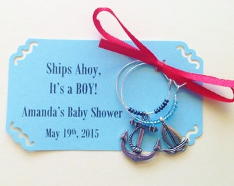 1 to 50 Quantity Nautical Baby Shower Wine charm Favors. Ships Ahoy Its a Boy, Sailor theme, Beach baby shower or baby sprinkle. 2-charm set