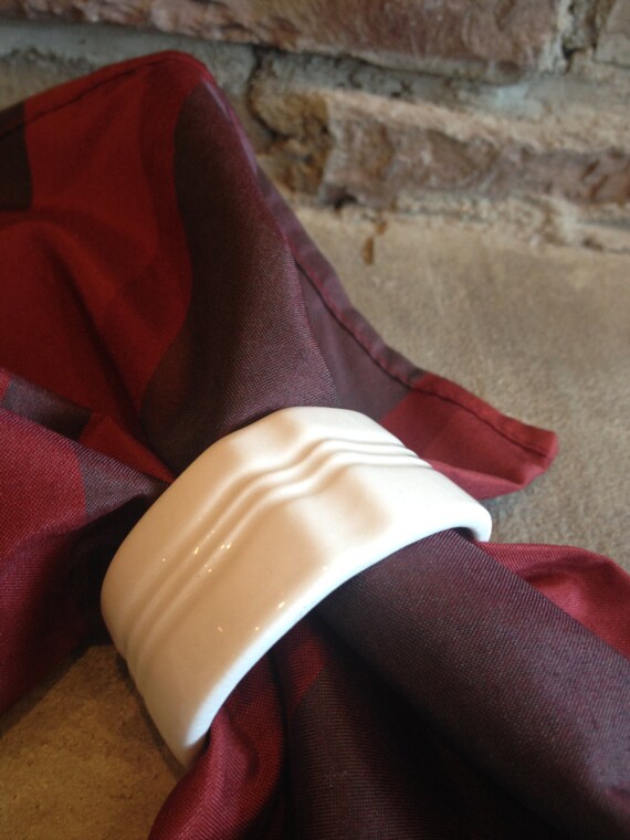 Vintage Napkin Rings White Oval Ceramic Holders by MyVintageAlcove