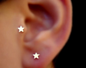 14K Solid Rose Gold Earrings - Tragus Earrings - Studs - Cartilage - Gold Studs - ONEPAIR - Star Studs - Cartilage Piercing - Tragus Jewelry