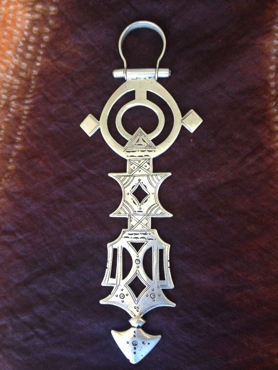 Old Tuareg Silver Hinged Veilweight with Cross by TuaregJewelry