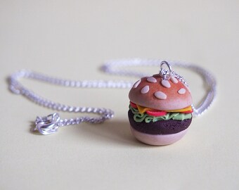 Hamburger Necklace food necklace ( mini food jewelry funny jewelry fast food necklace miniature hamburger miniature necklace food miniature)