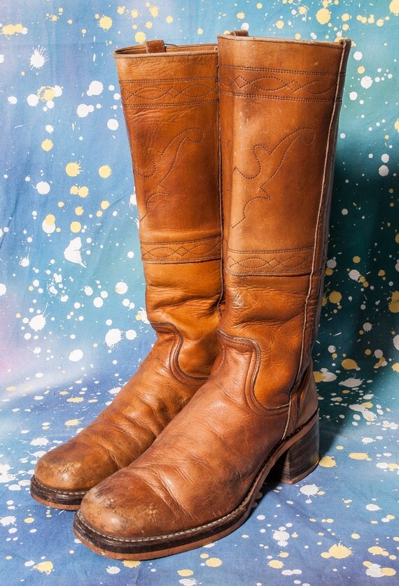 1970's Tall Hippie Boots Women's Size 10 by MetropolisNYCVintage
