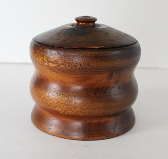 Vintage Wooden Salt Cellar with Lid Jar Pot by