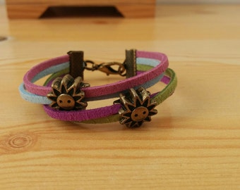 Girl bracelet, girl cuff, suede cuff, sunny girl jewel,sun girl bracelet,girl jewelry,kids jewelry,small bracelet,junior bracelet
