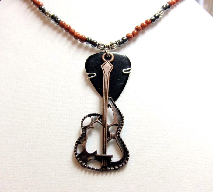Steampunk Guitar Pick Necklace