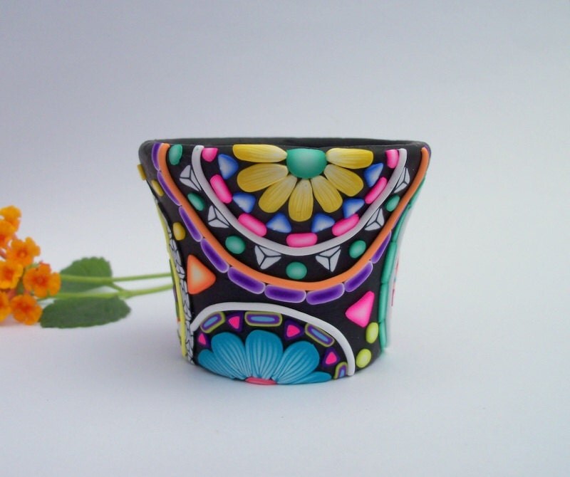 Votive Candle Holder polymer clay flower by FlowertownOriginals