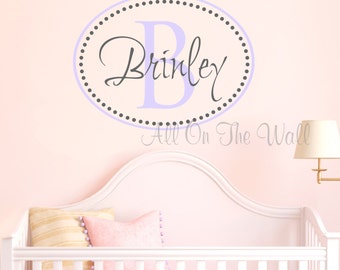 Girl Name Wall Decal Nursery Monogram Decal Oval Dots Vinyl Lettering Custom Wall Sticker Personalized Wall Art Girl Name Decals Vinyl Stick