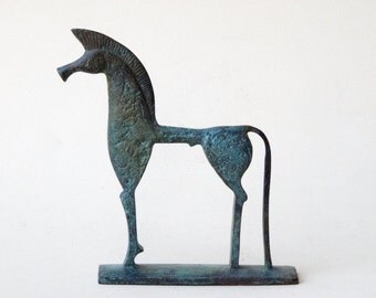 Horse Sculpture, Bronze Ancient Greek Geometric Horse, Solid Bronze Metal Art Sculpture, Greek Art, Art Equine Decor, Equine Lover Gift
