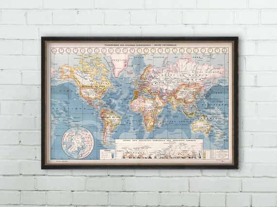 Old map of the world Vintage map reproduction Map