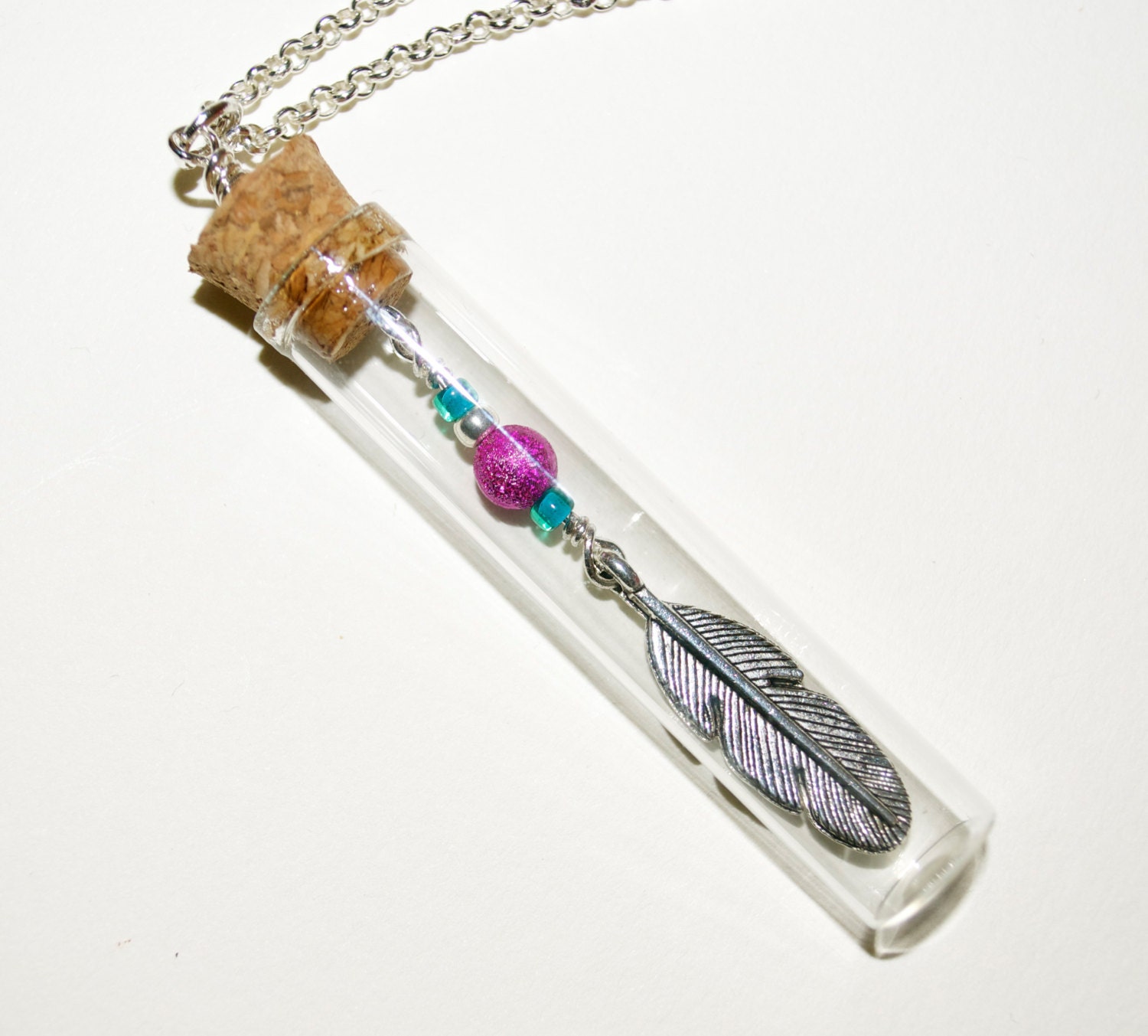 Test Tube Necklace Vial Necklace Glass Vial Feather in a