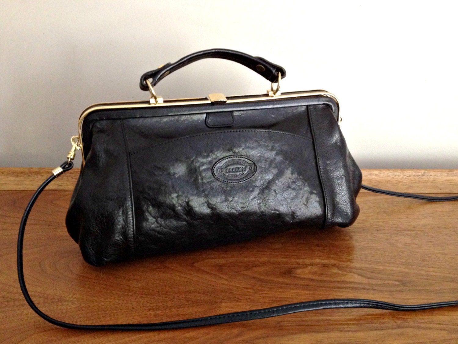 Vintage Oroton Doctor Bag Satchel Black Leather