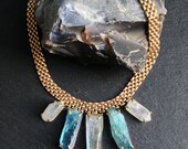 Aqua & Opal Aura Quartz Collar Necklace - Brass