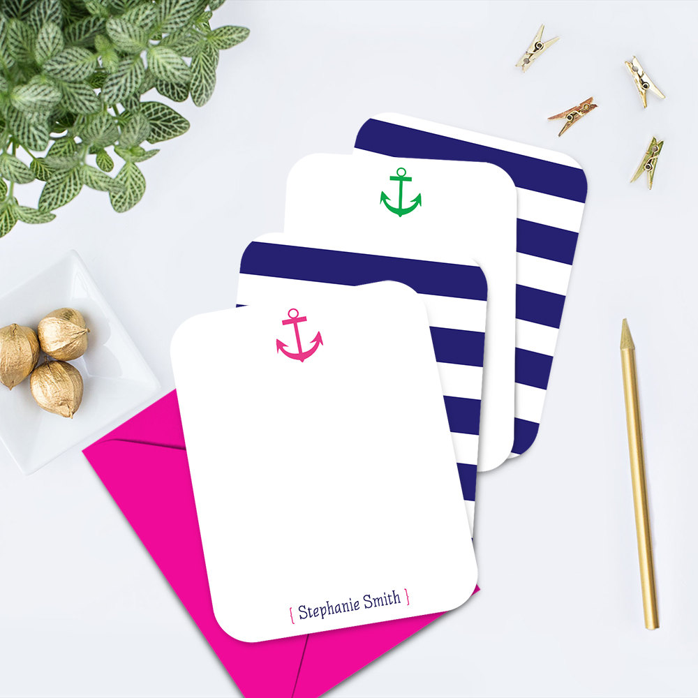 Anchor Personalized Flat Note Cards Nautical Stationary Custom