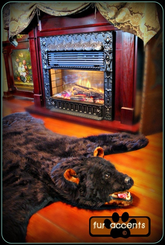 Bear Skin Rug With Head / Hand Made using 100 by FauxFurRugs