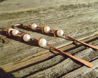 Pearl and Copper Dangle Earrings