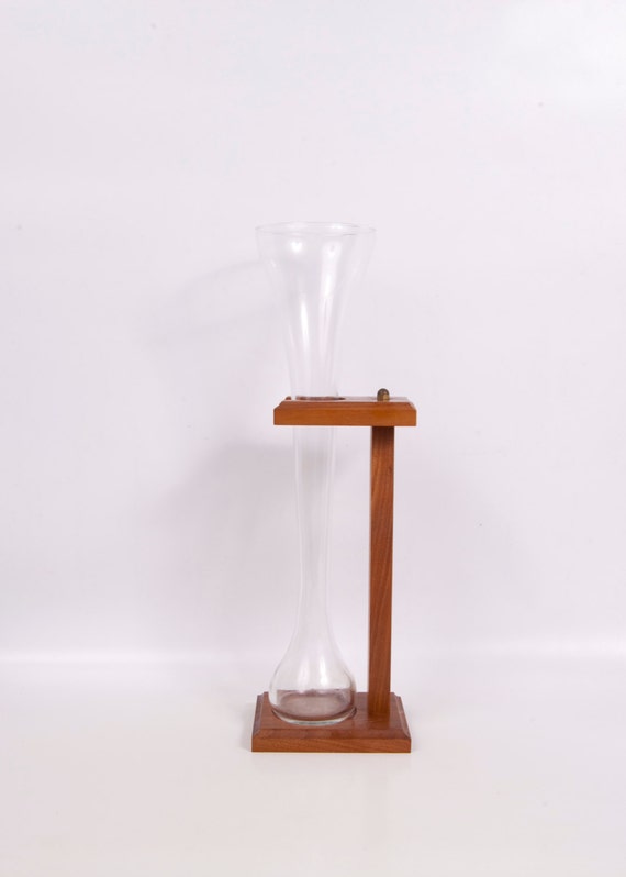 Vintage Half Yard of Beer Glass Wooden Stand Ale Bong With