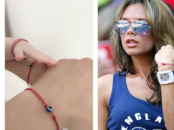 Bracelet Evil Eye en String rouge. Bracelet en fil rouge Kabbale. Oeil bleu.