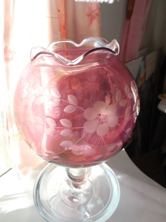 Beautiful Etched Cranberry Glass Vase By Funfindingsforsale 3104