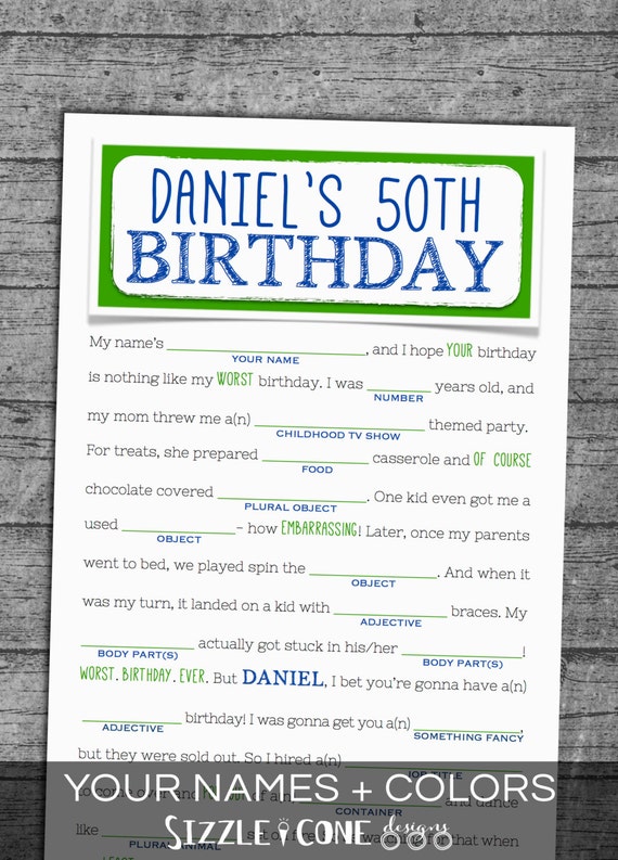 printable 95th birthday free card Adult Teens Mad Libs Too Birthday by Printable