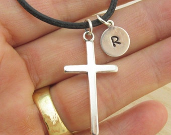 Personalized Mens Cross Necklace Male Jewelry Mens Fathers Day Present Gift for your Boyfriend Teenager Necklace for Him Christian