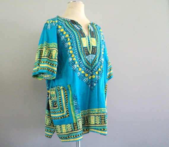 Vintage Jamaican Turquoise Dashiki Top