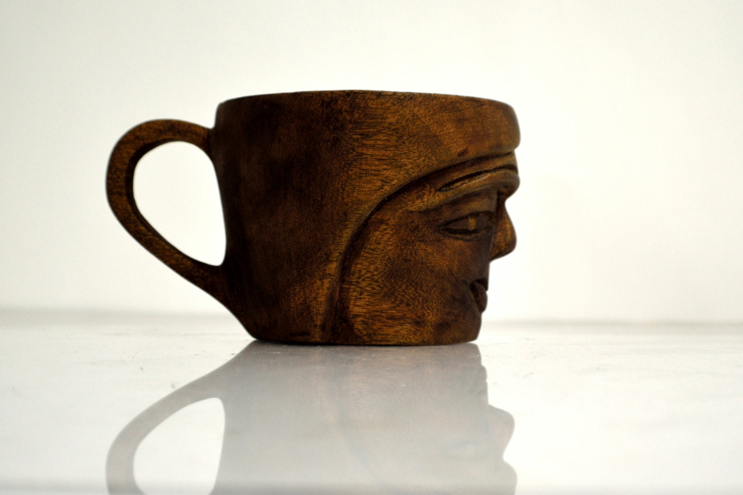 Hand Carved Wood Cup with Face Vintage Cup by TreasureMountainNC