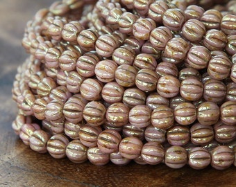 Opaque Rose Gold Topaz Luster Czech Glass Beads, 5mm Melon - 50 pcs - eP65491-05