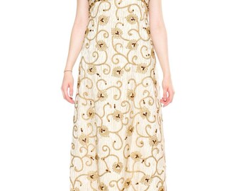 1960s Vintage Gold Beaded Gown with Crystals Sizes: S/M