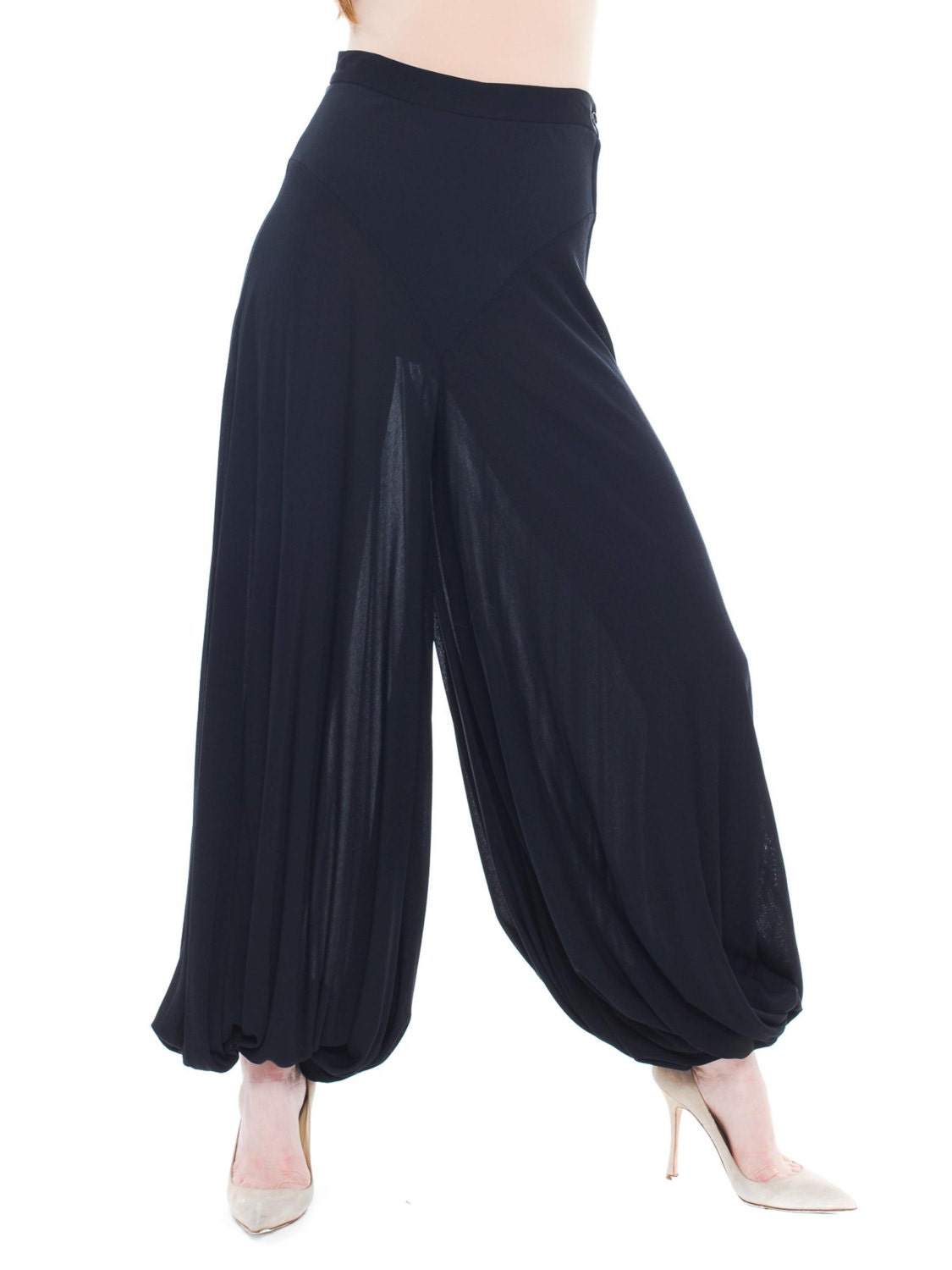 1970s Vintage Chic Artistic and Sexy Black Harem Pants by