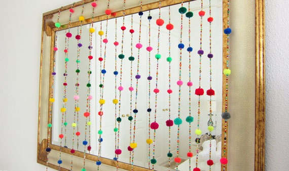 Pom pom Garland, Pom pom Mobile,Pompom garland, Birthday Garland,Party Garland, Wall Hanging, Rainbow Pompom - Handmade Pompoms 5 foot