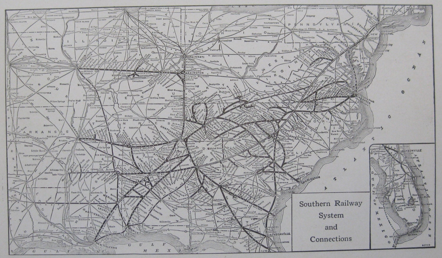 1926 SOUTHERN RAILROAD Map Antique 1920s Railway Map