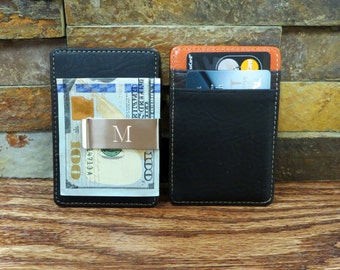 Personalized Monogram Money Clip and Card Holder -Leather- Wallet- Gifts for Men - Christmas Gift - Groomsmen