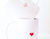 Tiny Heart Ceramic Mug - 11 oz. Grapefruit Pink & White -  Bold, Modern, For the Home, Apartment, Kitchen, Gift, Housewarming, Love, Holiday