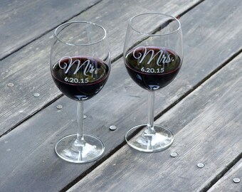 2, Monogrammed Wine Glasses, Personalized, Laser-Engraved Wine Glasses, Wedding Keepsake, 2 Wine Glasses