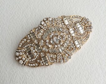 wedding brooch, Gold brooch, 18k gold bridal brooch, gold brooch,Art Deco brooch, Great Gatsby ,pin, LARGE, Bridal wedding BROOCH GOLD