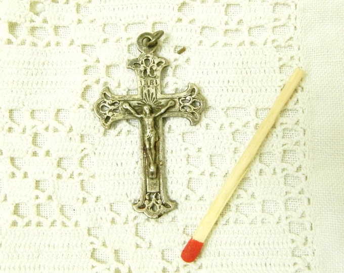 Antique French Silver Plated Crucifix / Religious Jewelry / Christian Cross / Jesus / Catholic / Religion / Church / Traditional French